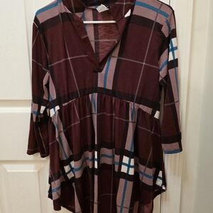 HEIMISH USA Burgundy Plaid V-Neck Tunic